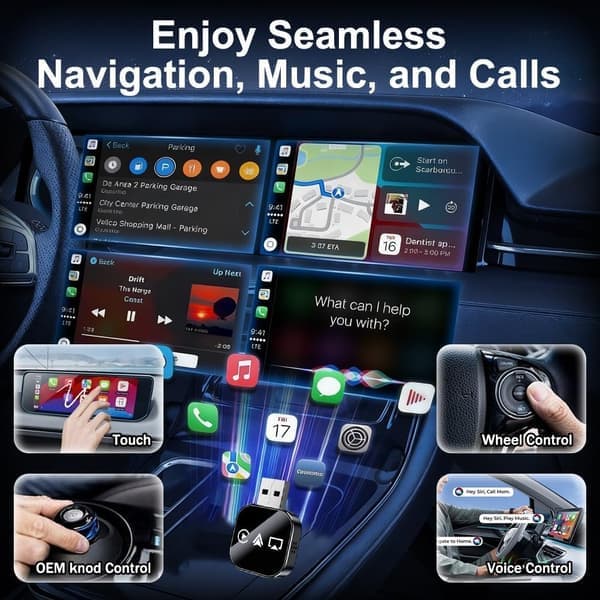 2026 Opgraderet 3-i-1 Trådløs CarPlay Mirror Link Adapter til iPhone/Apple/Android Telefon til Bilskærm, Automatisk Forbindelse sølv silver