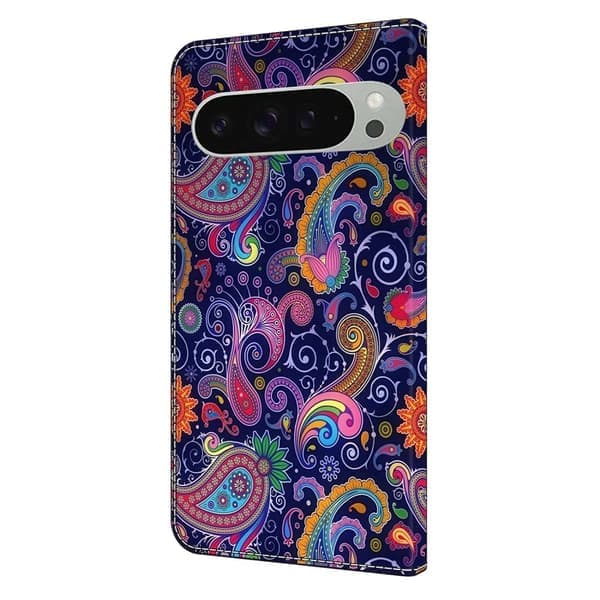 Google Pixel 9 Pro XL Plånboksfodral Mönstrat Tryck Stativ Läder Flip Telefonfodral - Etnisk Vinlila