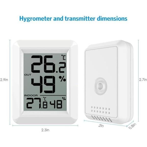 Tilkoblet innendørs og utendørs termometer, trådløs sensor, digitalt hygrometer med stor LCD-skjerm