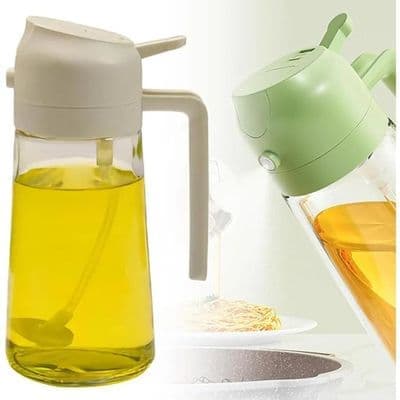 2-i-1 Hvid Oliesprøjte, 470 ml, til Madlavning, Olie- og Eddikedispenser