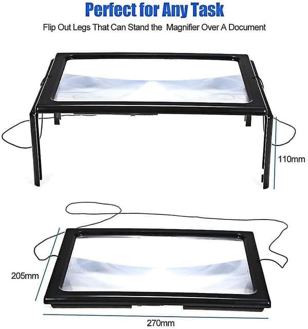 Full-side leseforstørrelsesglass LED-lys, tredimensjonalt sammenleggbart stativforstørrelsesglass