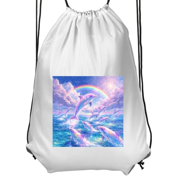 Gymbag for barn | Komfortabel og praktisk hvit barn glitrende regnbue delfiner hvit barn white