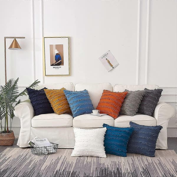 Mørkeblå putetrekk til sofa, seng, bomull lin dekorative putetrekk, 50 x 50 cm, sett med 2