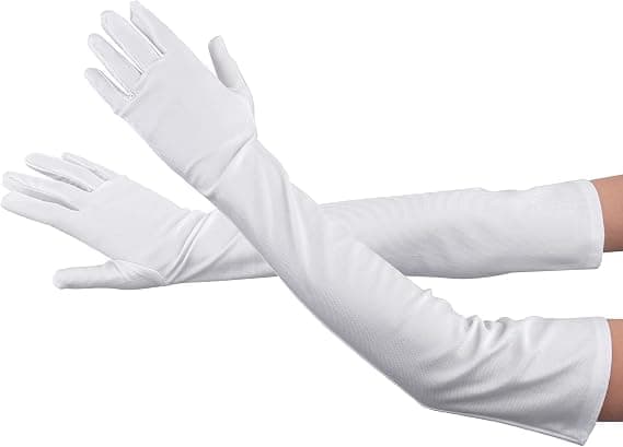 Lange sateng fingerløse hansker for kvinner Opera bryllupsdanshansker fest elastiske hansker hvit White