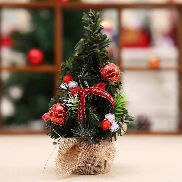 8\" Konstgjord Falsk Mini Julgran för Hemmakontor Sovrum Vardagsrum Skrivbordsställ med Presenter Ornament (2 st)