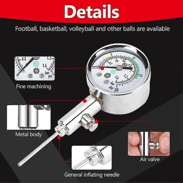 Bollpump Boll Tryckmätare, Mini Lufttrycksmätare Barometer Verktyg För Fotboll Rugby Volleyboll Lufttrycksmätare