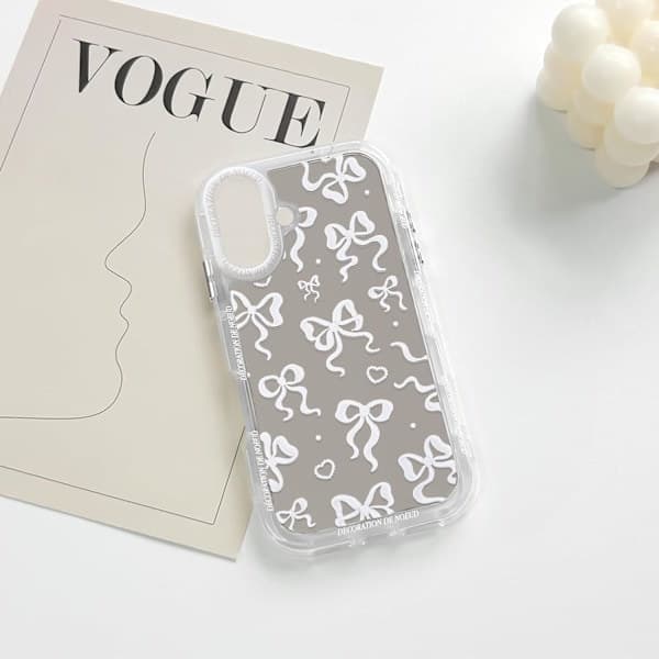 iPhone 16 Plus-deksel – Søt speilsløyfe hjerte-mønster, bånddesign, støtsikker beskyttelse for kvinner og jenter iPhone 16 Plus iPhone 16 Plus