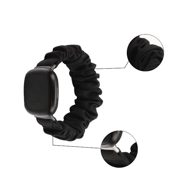 For Fitbit Versa 4/Sense 2 Scrunchie Klokkebånd Stoff Trykt Hårbånd Stropp Armbånd Leopard