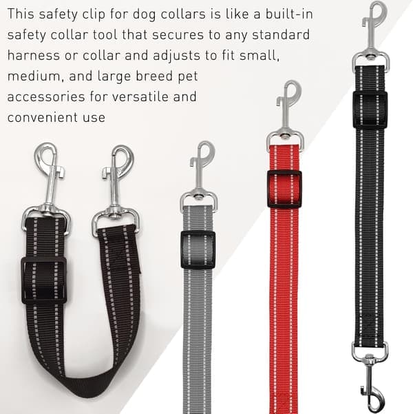 3 st säkerhetsklämmor för hundhalsband, reflekterande nylonhalsband, justerbar hundhalsbandslänk, dubbelsidig backup