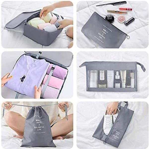 8-pack resväska Organizer Set - Förvaringsväskor, Packkuber, Presenter Grå Grey