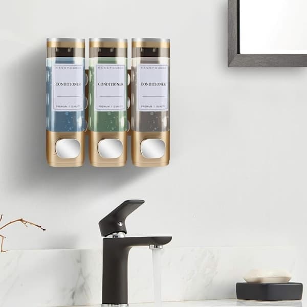 Vægmonteret sæbedispenser - 3-rums brusedispenser 300ml x3 til shampoo og sæbe Guld Guld Gold