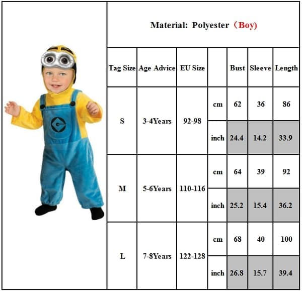 Minions Kostyme Cosplay Grusomme Meg Gutter Jenter Klær Gutter GutterZZ Gutter M Boys M