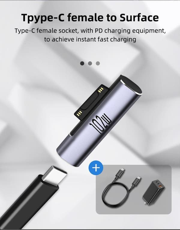 NÖRDIC USB-C ladeadapter for Microsoft Surface 15V 6.8A 102W Sølv