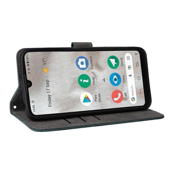 PU Læder Wallet Case med Støttefod og Rem til Doro 8100/8200 [DB] Grøn Green