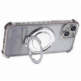 Kompatibel med iPhone 15 Plus stativdeksel Glitter TPU-telefondeksel med speil (grå)