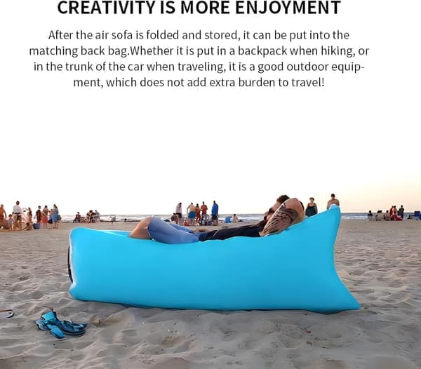 Oppblåsbar strandsofa, oppblåsbar hvilestol 200 x 70 cm, perfekt for camping og stranden, blå, polyester