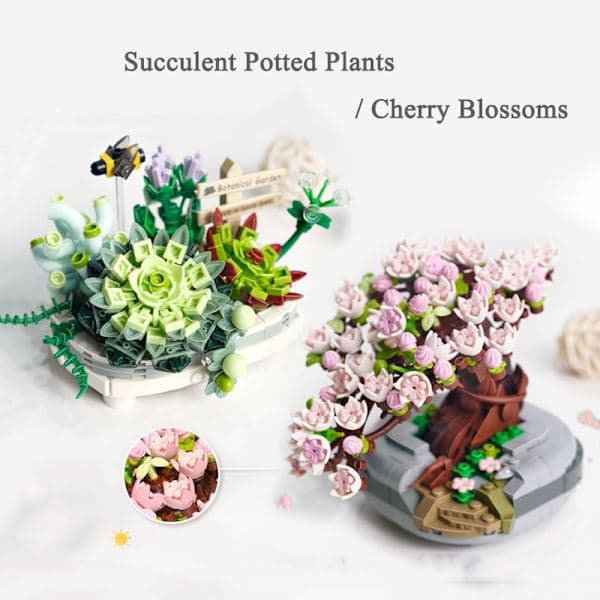 Mini Buket Byggeklods Blomst Kirsebærblomst Bonsai 3D Model