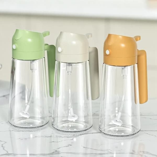 2-i-1 Hvid Oliesprøjte, 470 ml, til Madlavning, Olie- og Eddikedispenser