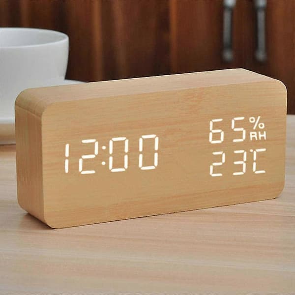 Digital väckarklocka i trä med stor LED-display, bra för snooze