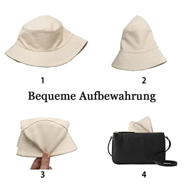 Fiskehatte til kvinder, solhat, strandhat, fiskerhat, sommerhat, udendørshat foldbar og vendbar, cremefarvet