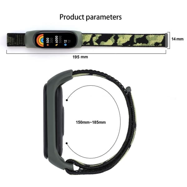 Xiaomi Mi Band 7 / 6 / 5 nylon camouflage urrem - Sort Sort