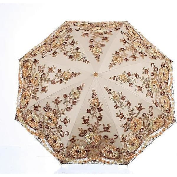 Sammenfoldelig UV-parasol Sne-/regn-/solparaply Broderi Bryllupsparaply Gul Yellow