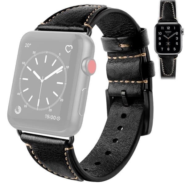 Apple Watch (41mm) retro urrem i ægte okselæder - Sort Sort