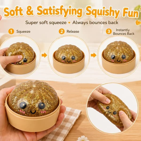 Dumpling Squishies Fidget Legetøj, Guld Dumplings Stressbolde, Dumplings Sensorisk Klemmelegetøj til Angstlindring, Fødselsdagsfestgaver