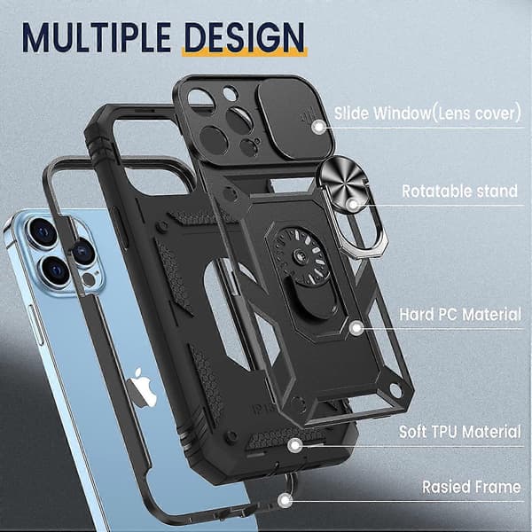 Etui til iPhone 13 Pro Max Stand Etui med Skydende Kameradæksel - Sort