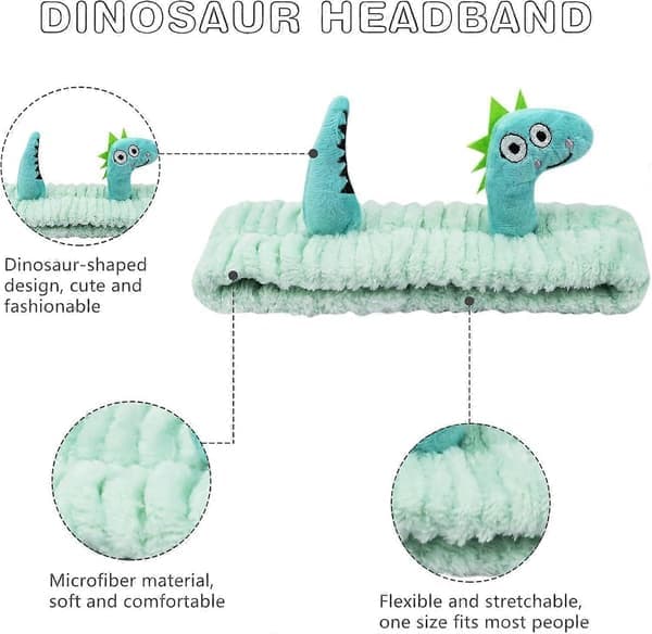 3 stk. Spa-hårbånd, fluffy makeup-hårbånd, dinosaur-hårbånd til ansigtsvask, hudpleje, mikrofiber-hårbånd, elastisk hårbånd til ansigtet, hårtilbehør