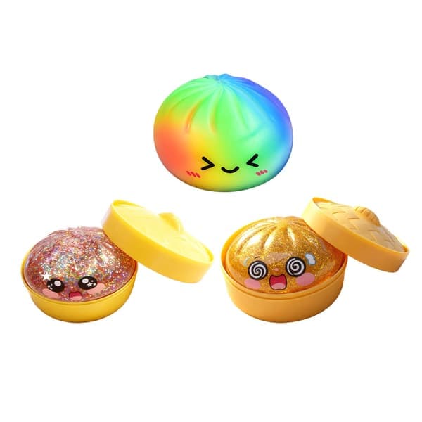 Dumpling Squishy, 4 tommer Dumpling Stressbold, Blød Dej til Dekompression, Stressaflastende Bold Blød og Ikke-klæbrig-Regnbuefarve, 1 stk