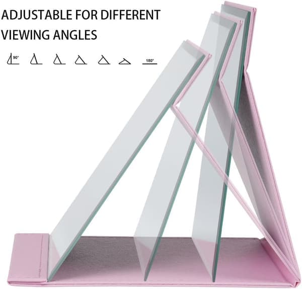 1 stk. foldbart bordstativspejl med PU-læder makeupspejl, bærbart rejsespejl, foldbart spejl med stativ bærbart, pink 20,5*15,5 cm