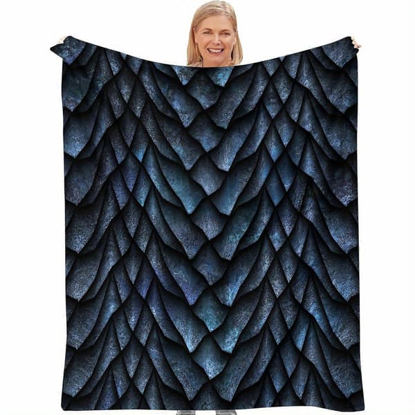 Luksus Drageskæl Gave Tæppe - Blødt Flanel Helårs Plaid med Dybt Blåt & Sort Retro Design, Maskinvaskbart S-edcvb200