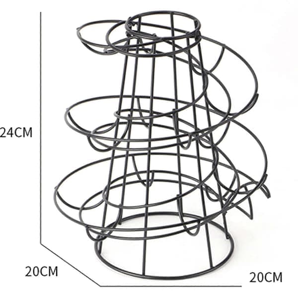 Eggdispenserstativ Spiraldesign Metall Eggreoler Frittstående Tråd Kylling Egg Oppbevaringsorganisator Displayholder Svart