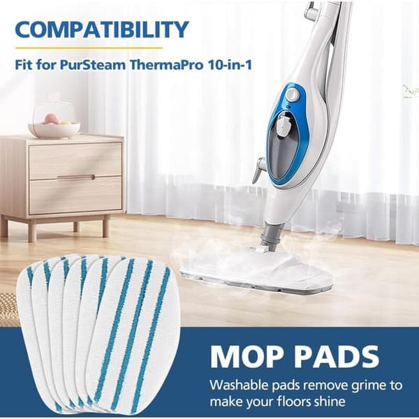 Sæt med 6 mikrofiber dampmopper – maskinvaskbare – kompatible med PurSteam ThermaPro 10 i 1 – effektiv rengøring