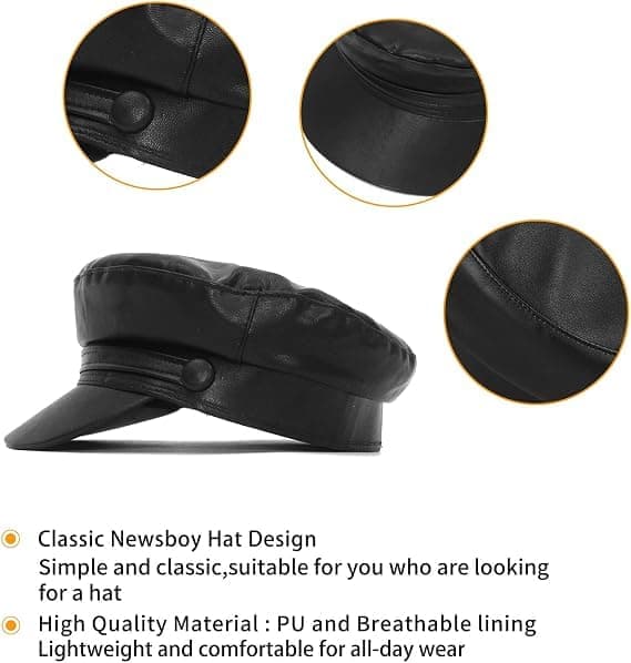 Damernas mode Newsboy Cap PU Läder Cabbie Sailor Fiddler Bakerb