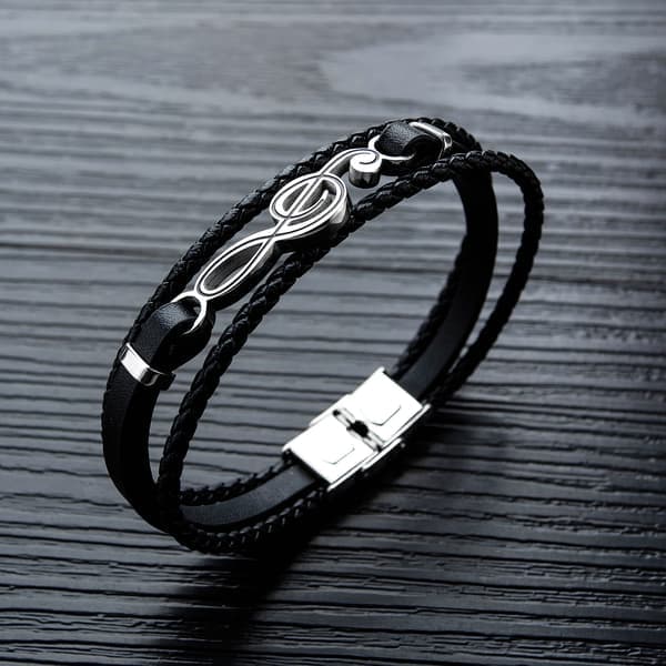 Läderarmband för män Svart Brun Multilager Flätat Rep Gitarr Diskantklav Musiknot Smycken Armband Justerbart
