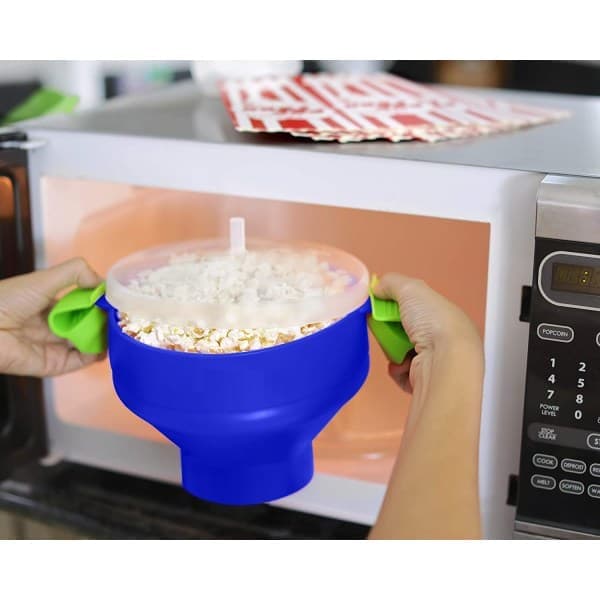 Popcornskål foldbar i silikone Blå