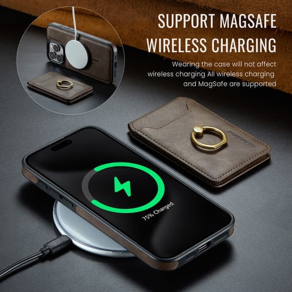 Kompatibel med Apple iPhone 16/15/14 Magnetisk Split MagSafe Kortholder Etui Sort