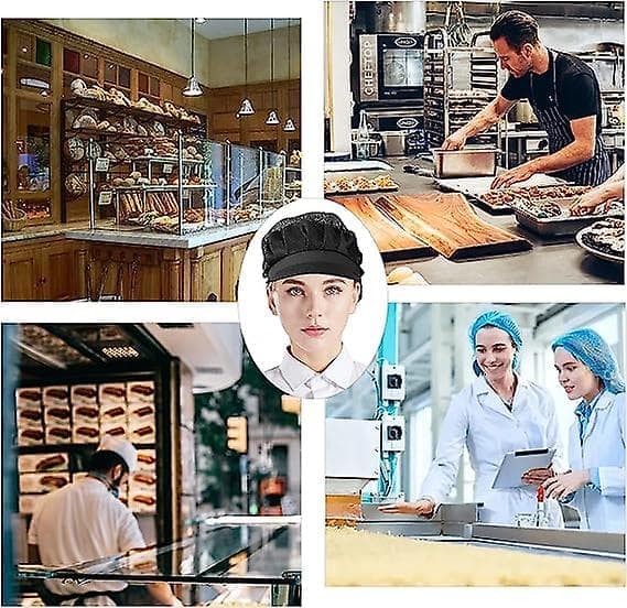 Svart 3-pack kockmössa Kök Matlagning Kockmössa Matservering Hårnät för kvinnor En storlek
