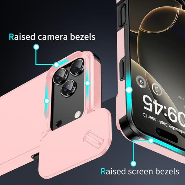 iPhone 17 Pro Skal med Skjutbart Kameraskydd TPU + PC Rosa Rosa