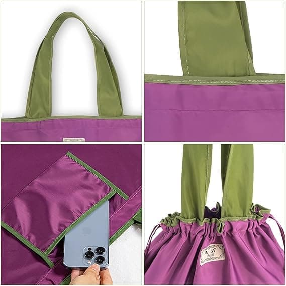 Gjenbrukbare handleposer, stor sammenleggbar handlepose med glidelås, vanntett handlepose, lette handleposer i nylon for shopping hjemme