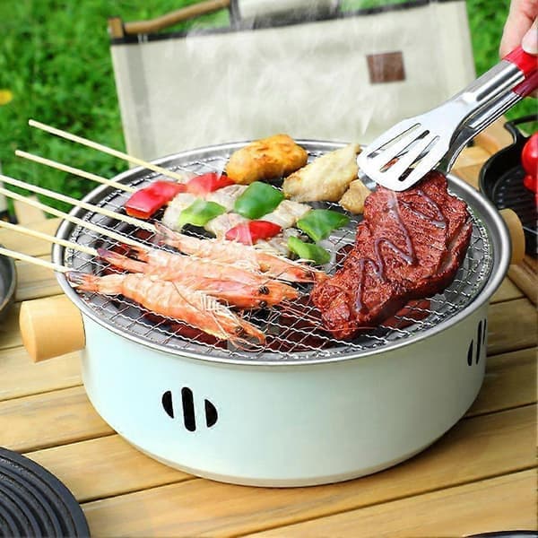 Bærbar kulgrill i rustfrit stål til indendørs og udendørs grill til hjemmefest camping (LGL) sort Black