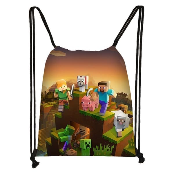 Gymbag Minecraft Creative Drawstring Bag Bærbar Barn Utendørs Student Drawstring Bag