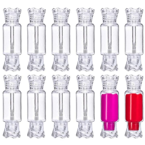 12-pakning tomme lipgloss-tuber, godteri-formede plastleppestiftbeholdere, påfyllbare, klare