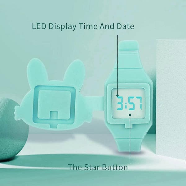 Barnklocka, flickklocka digital söt kaninformad LED mode silikonrem clamshell design armbandsur flicka