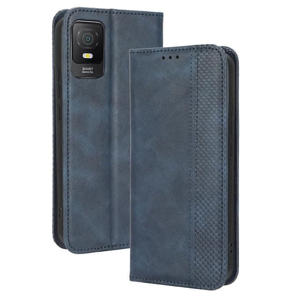 Til Tcl 403 Retro cover Magnetisk Pu Læder Stand Etui Blå Blue