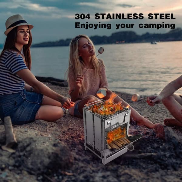 Vedovn for camping, sammenleggbar grill i rustfritt stål