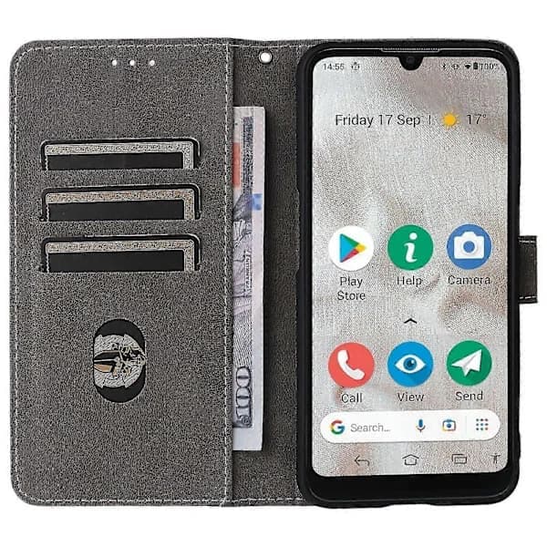 Doro 8100/8200 PU Läder Plånboksfodral med Stativ & Rem - Skyddande Telefonfodral [] Brun