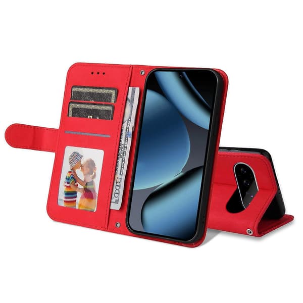 För Google Pixel 11 Pro / Google Pixel 11 Läderplånboksfodral Skin Touch Telefonfodral Stativ med Rem - Röd